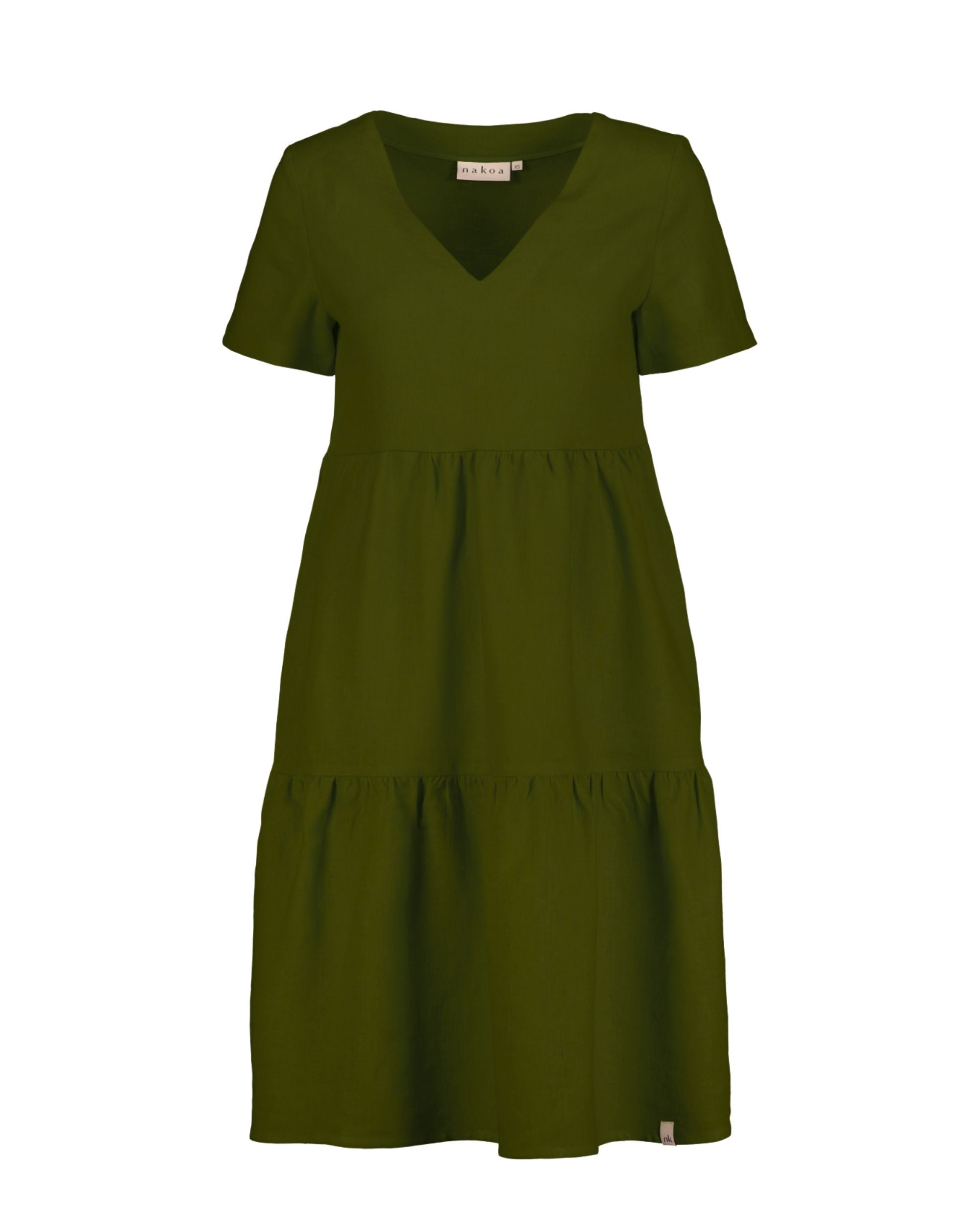 Linen Tiered Dress, Olive Green  Nakoa Oy
