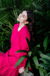 Hailey Dress, Pink Peacock