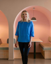 Classic Linen Blouse, Marina Blue
