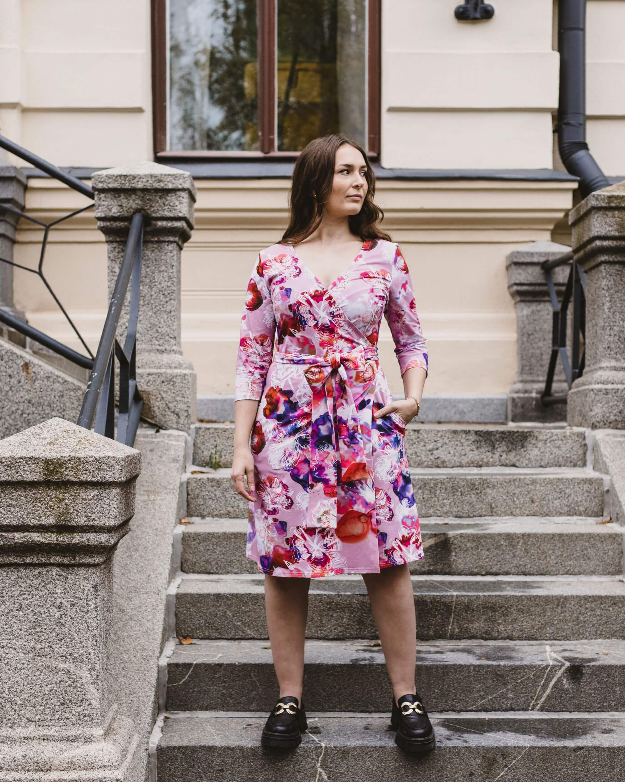 Print Wrap Dress, Coral Reef