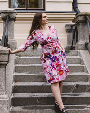 Print Wrap Dress, Coral Reef