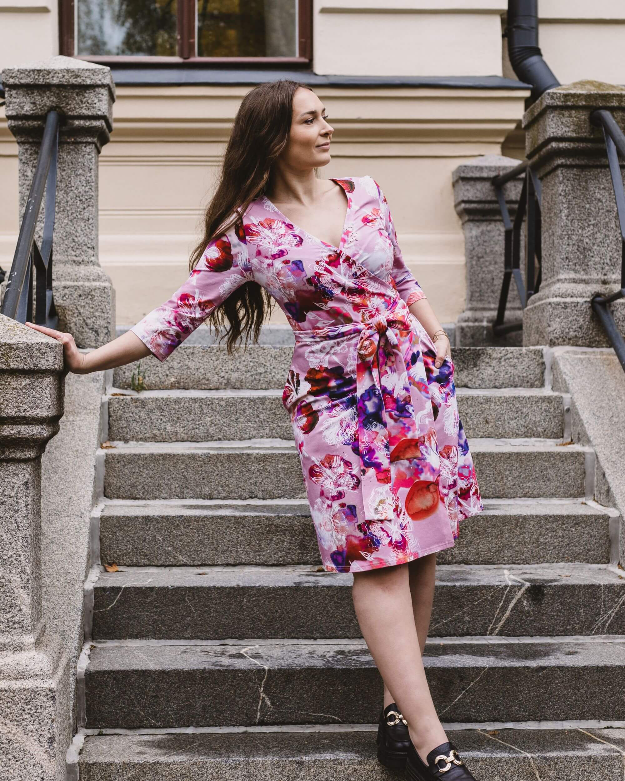 Print Wrap Dress, Coral Reef