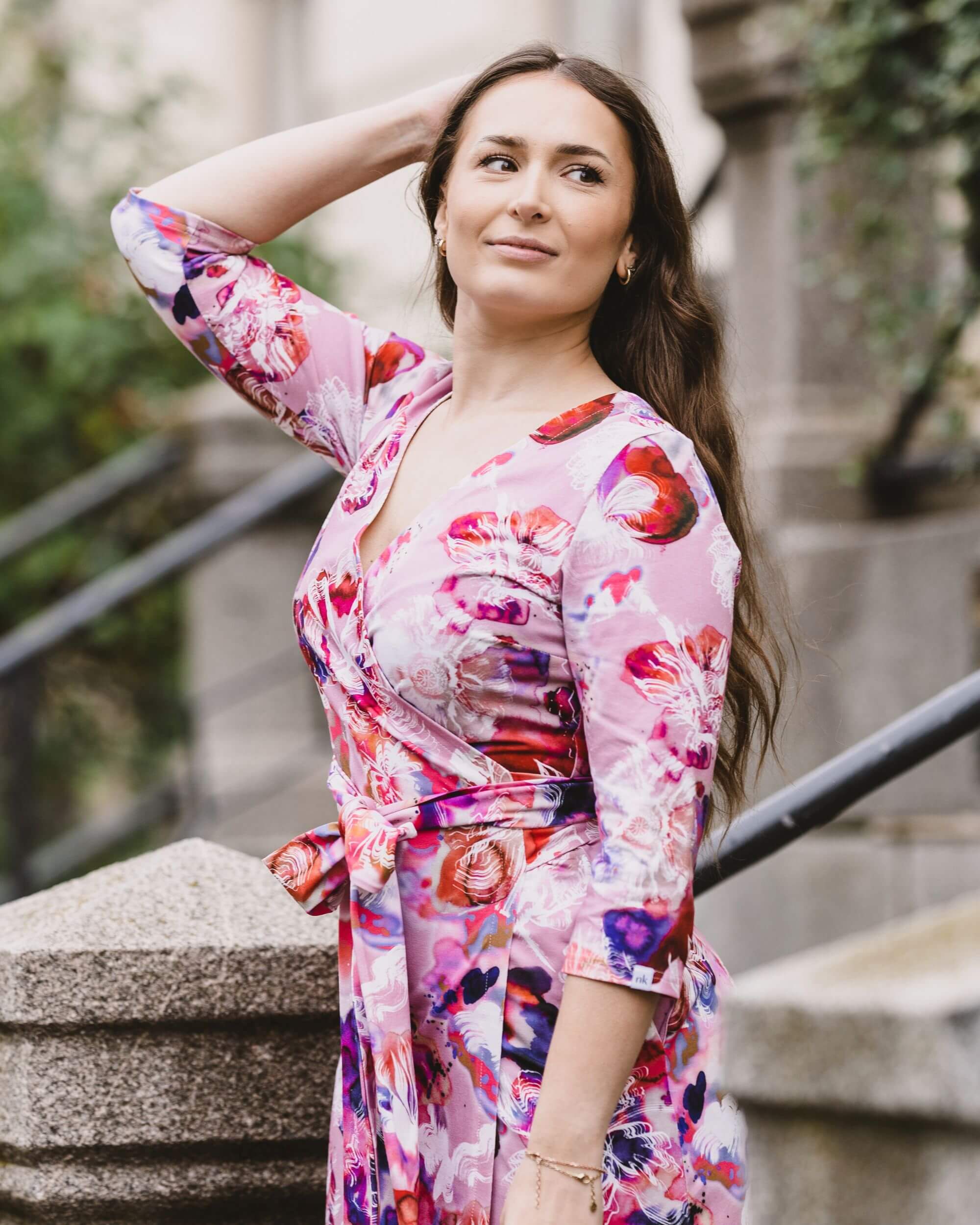 Print Wrap Dress, Coral Reef