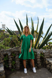 Linen Layered Dress, Holly Green
