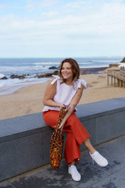 Culottes linen trousers, Stonewashed Burnt Orange