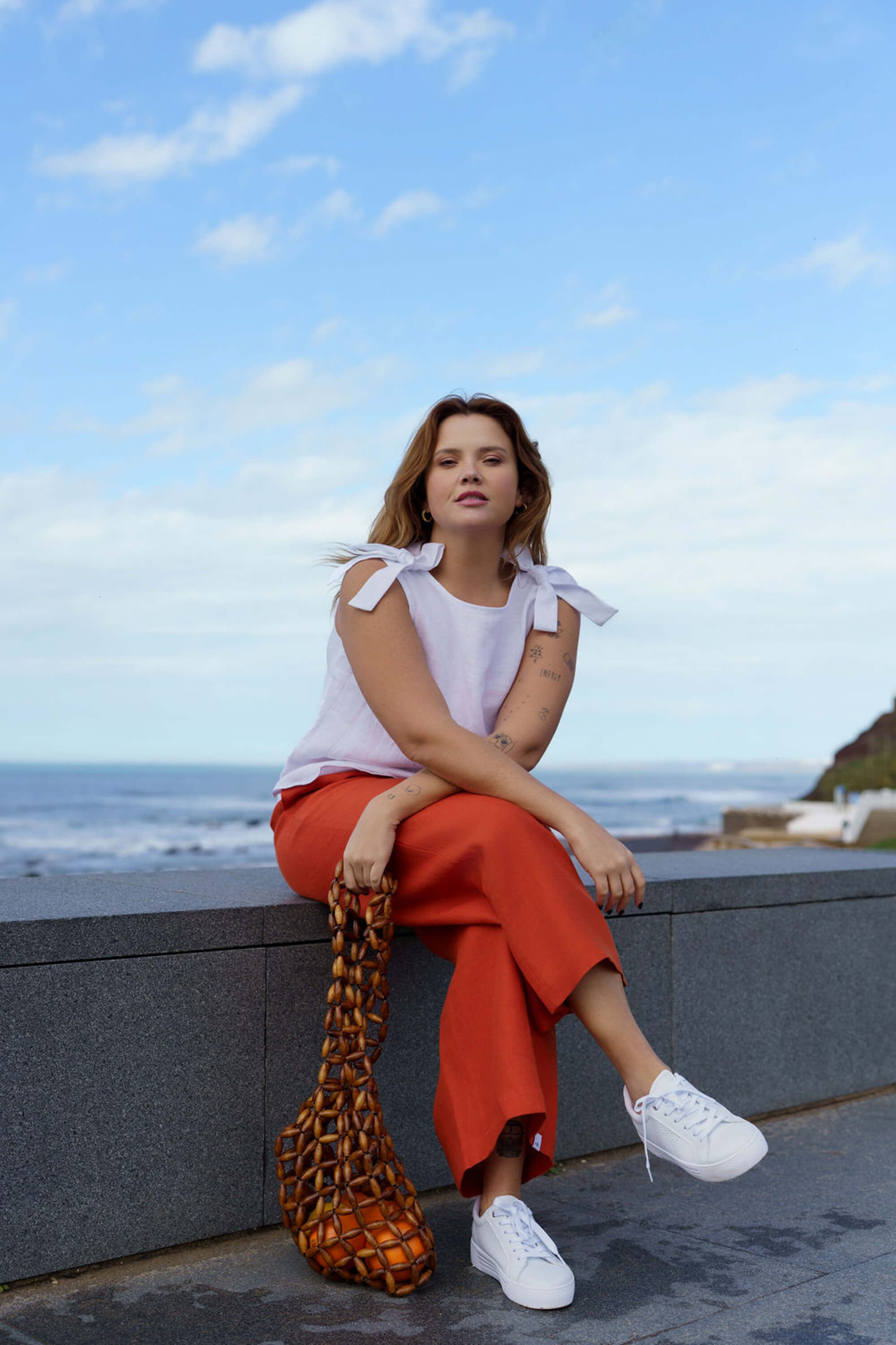 Culottes linen trousers, Stonewashed Burnt Orange