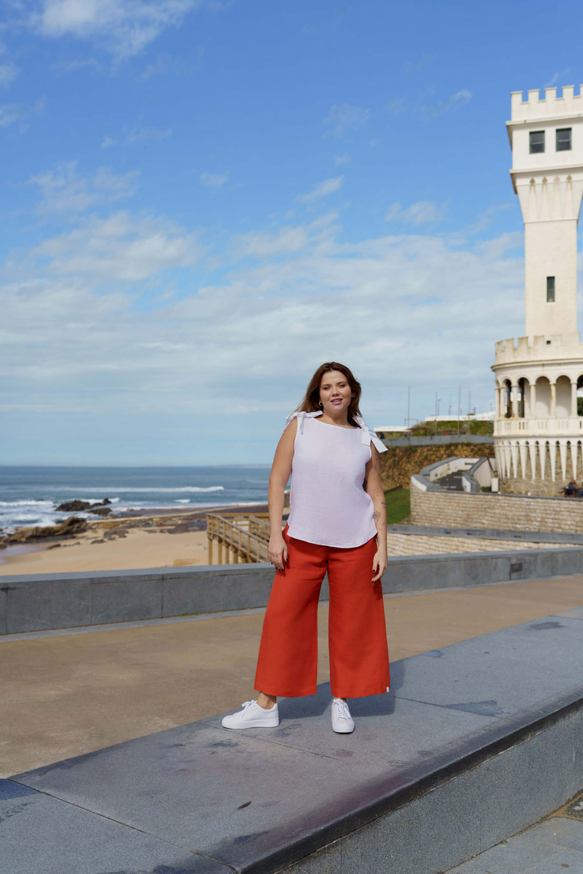 Culottes linen trousers, Stonewashed Burnt Orange