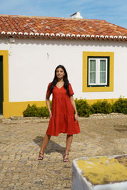 Linen Layered Dress, Burnt Orange