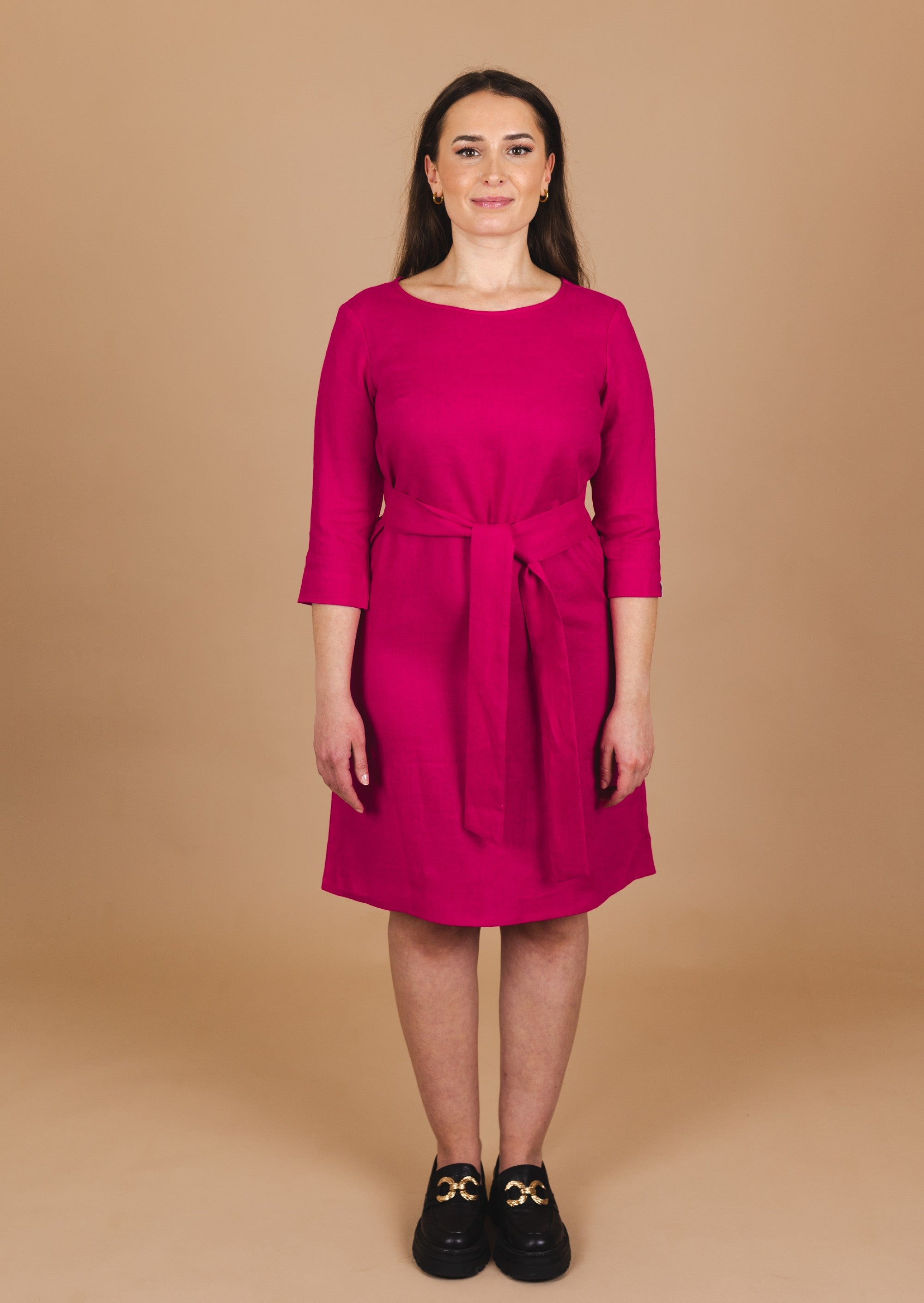 Classic Linen Dress, Pink Peacock