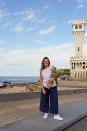 Culottes linen pants, Stonewashed Oxford Navy