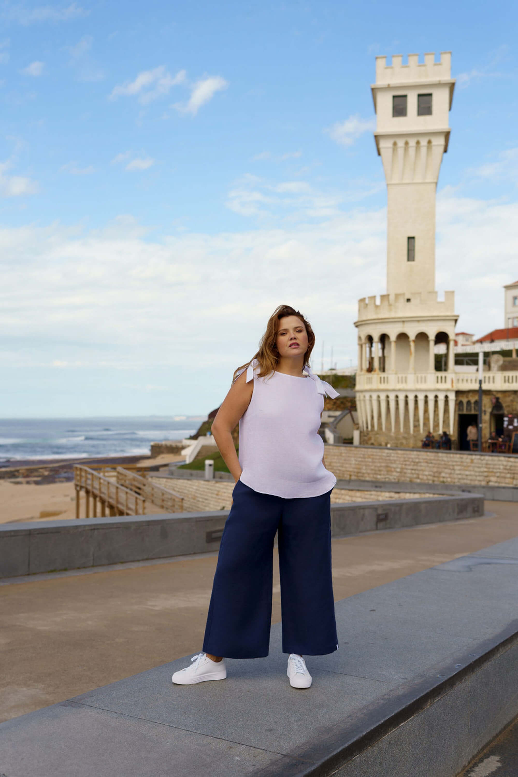 Culottes linen pants, Stonewashed Oxford Navy