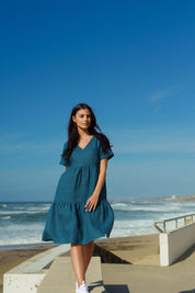 Linen Layered Dress, Crystal Teal