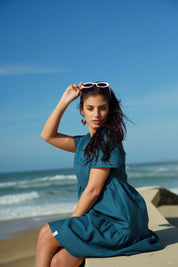 Linen Layered Dress, Crystal Teal