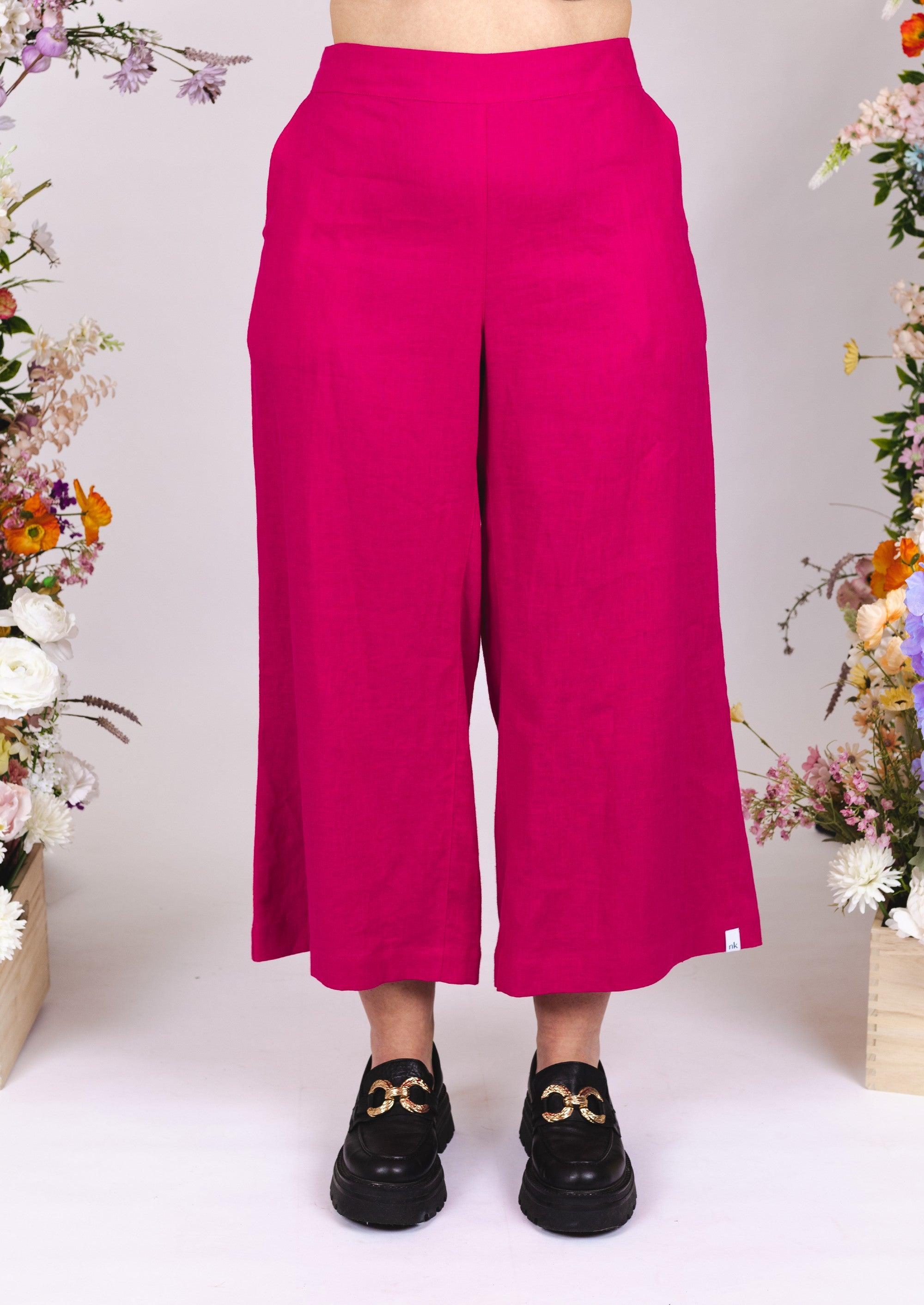 Culottes linen pants, Pink Peacock