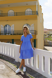 Linen Layered Dress, Marina Blue