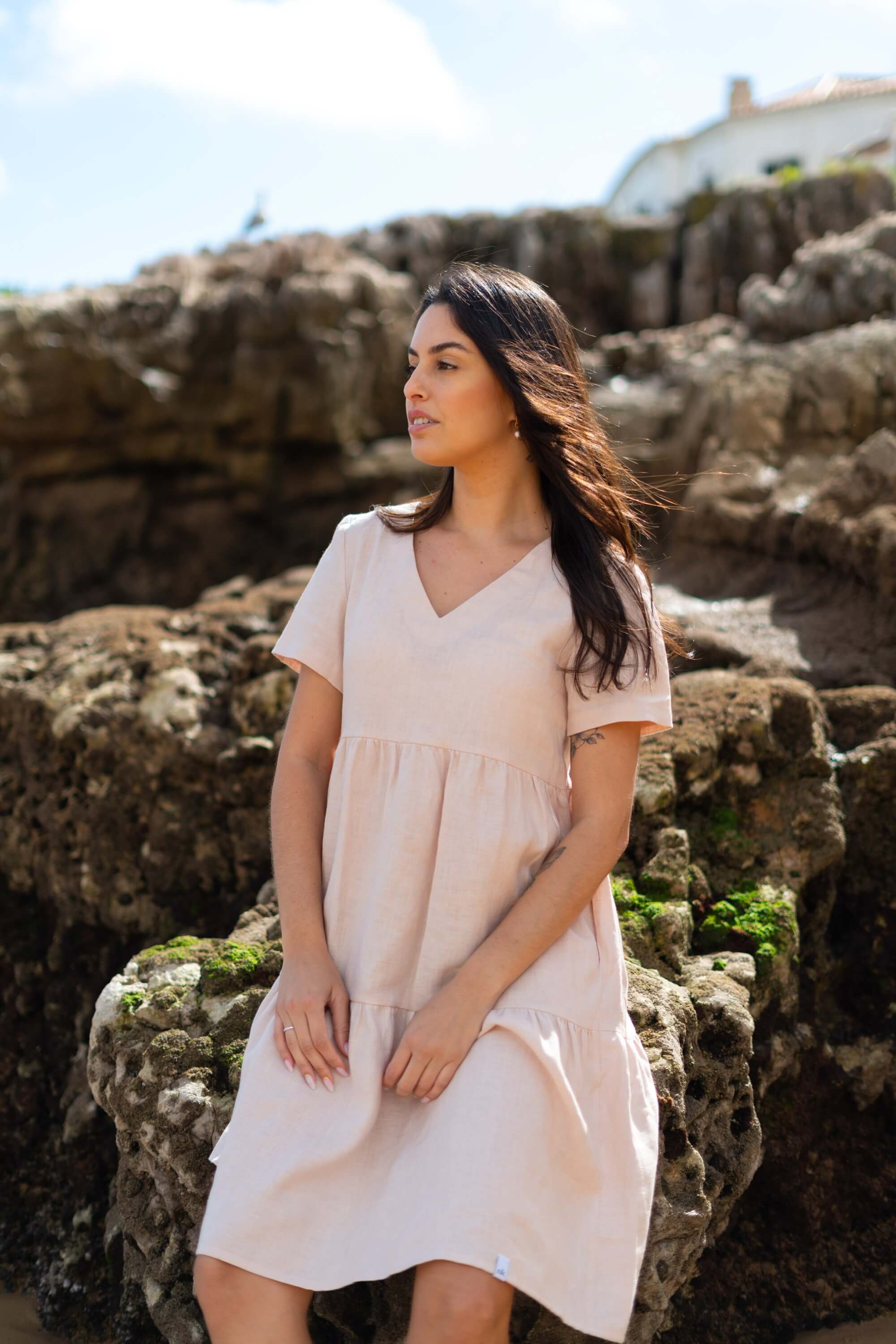 Linen Layered Dress, Sandshell – Nakoa Oy