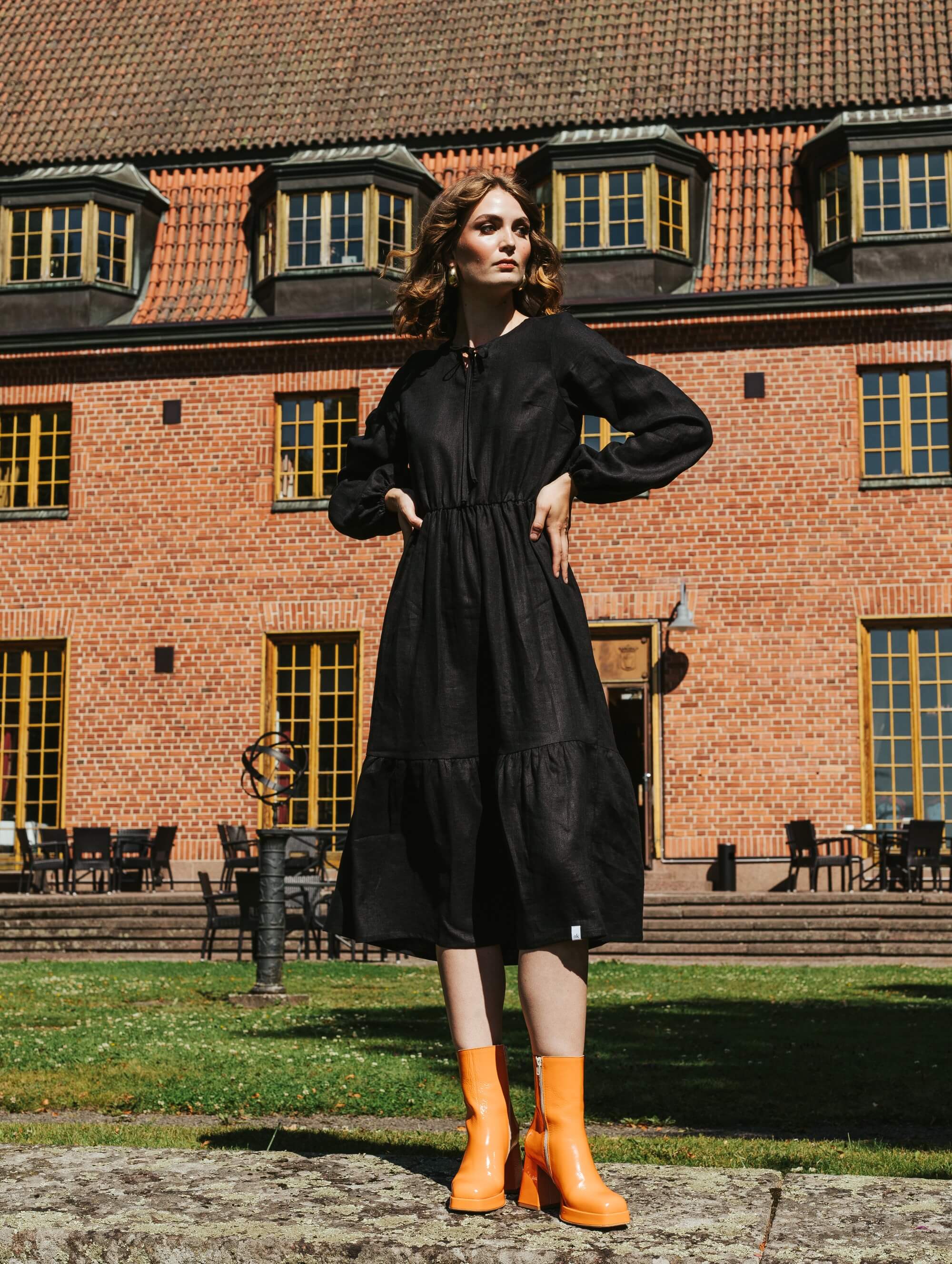 Ulrika Linen Dress, Black