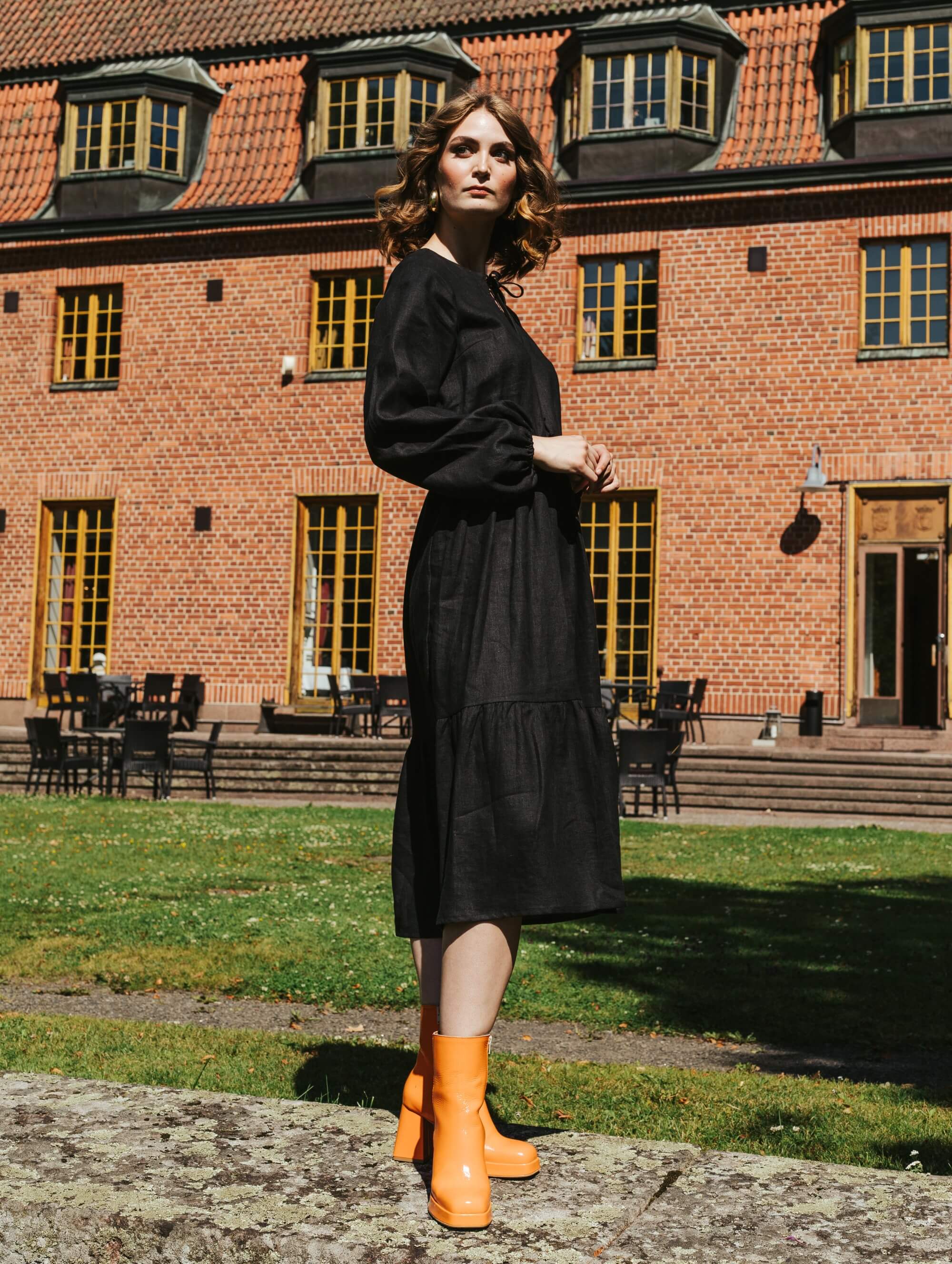 Ulrika Linen Dress, Black