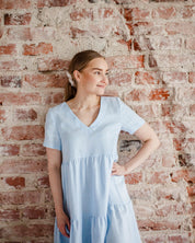Linen Layered Dress, Sky Blue