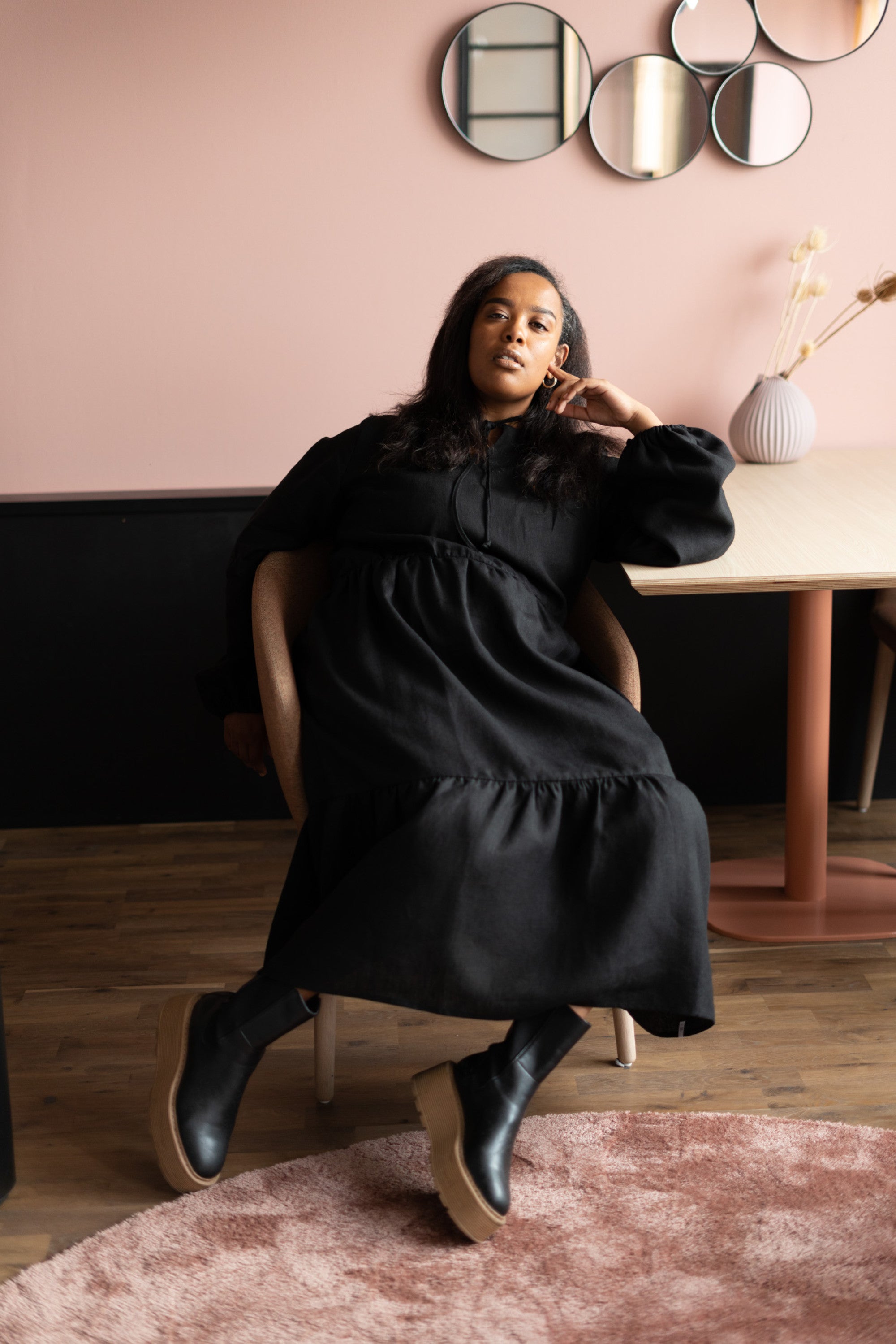 Ulrika Linen Dress, Black