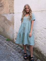 Linen Layered Dress, Desert Sage