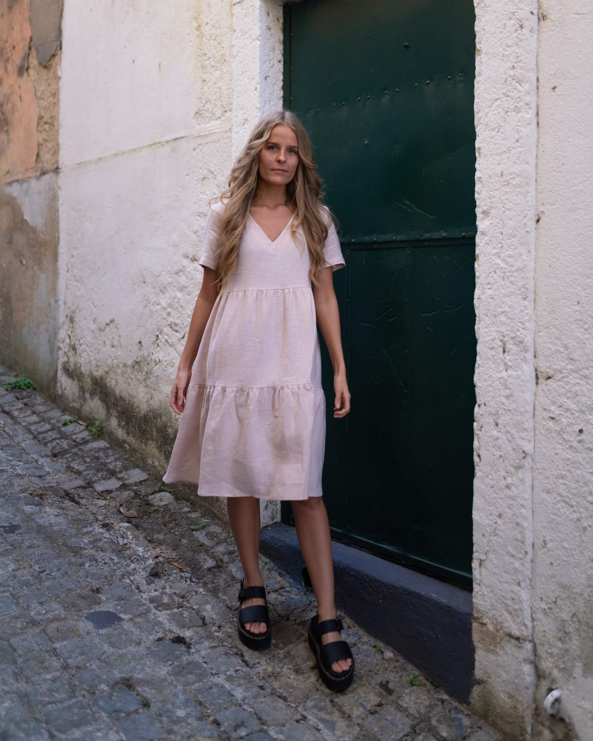 Linen Layered Dress, Sandshell