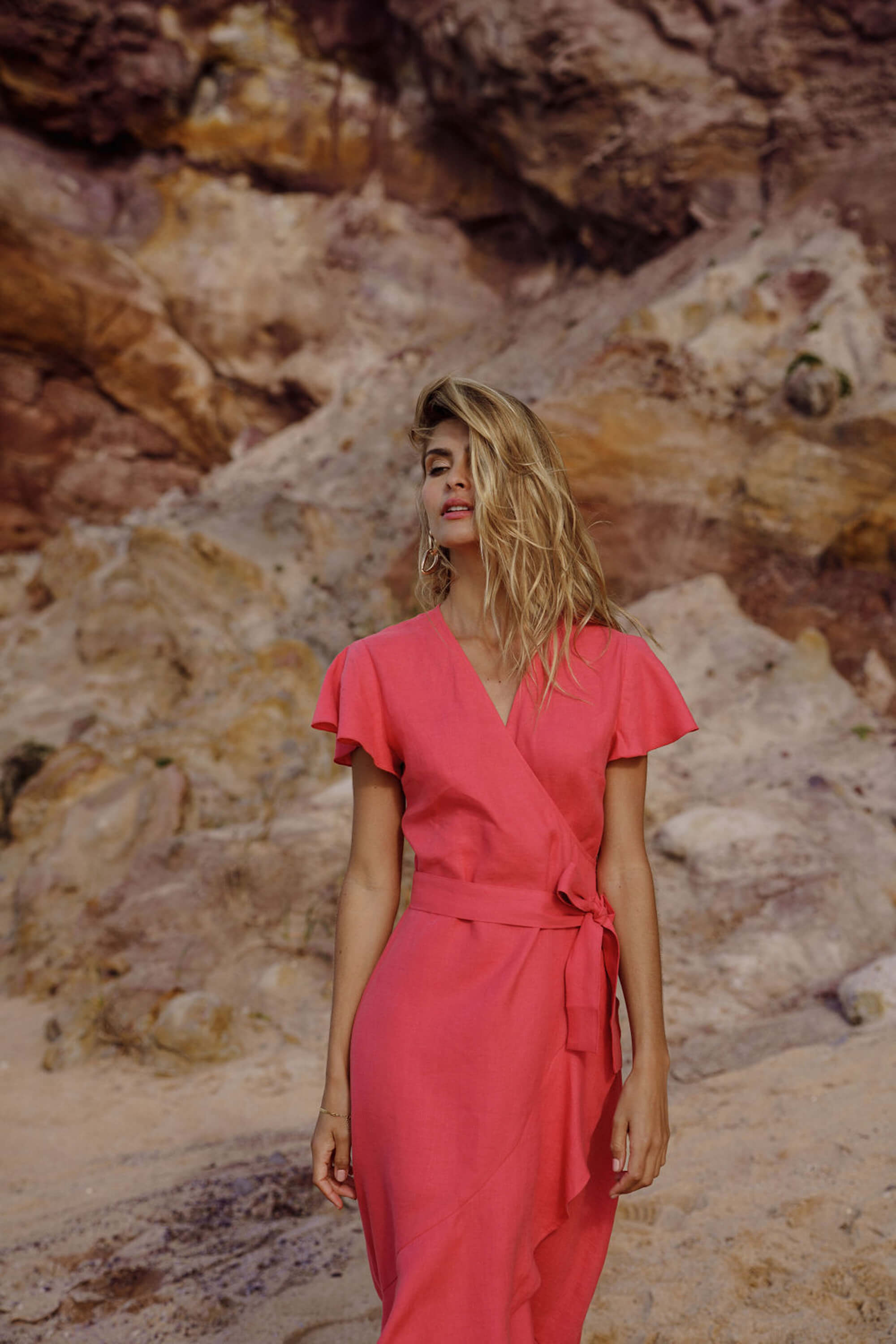 Annika Dress, Sunset Coral