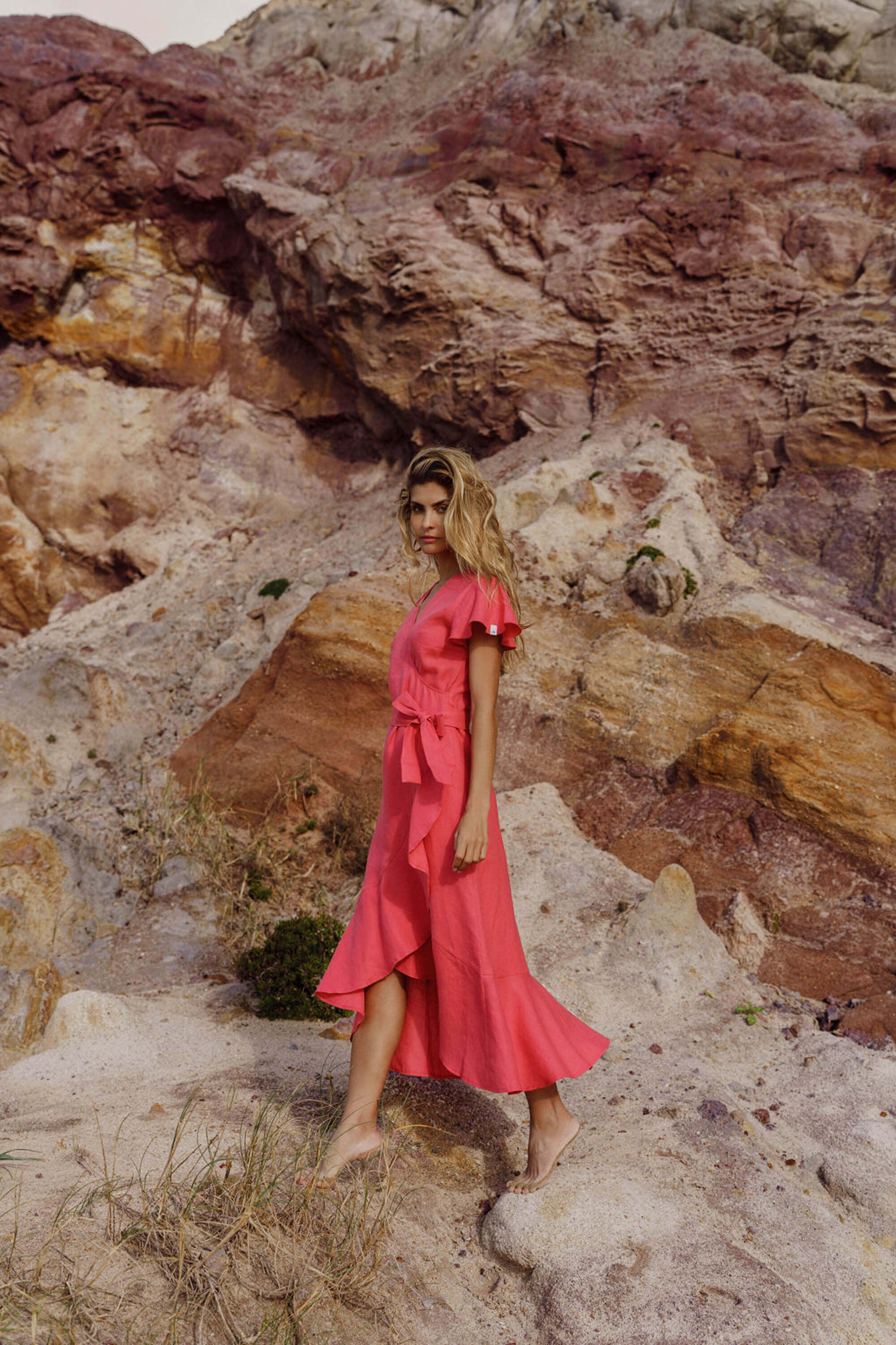 Annika Dress, Sunset Coral