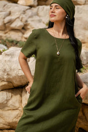 Linen Scarf, Olive Green