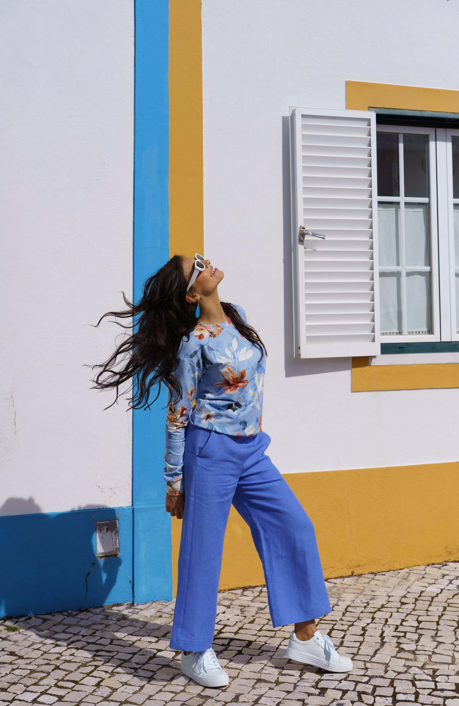 Culottes linen trousers, Stonewashed Marina Blue