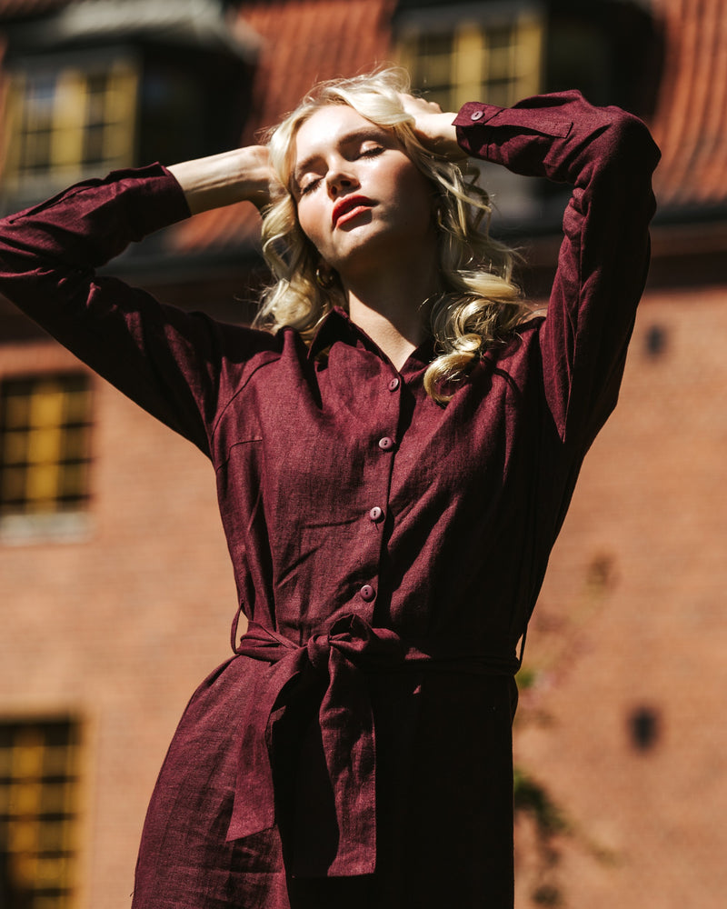 Chloe Linen Dress, Merlot