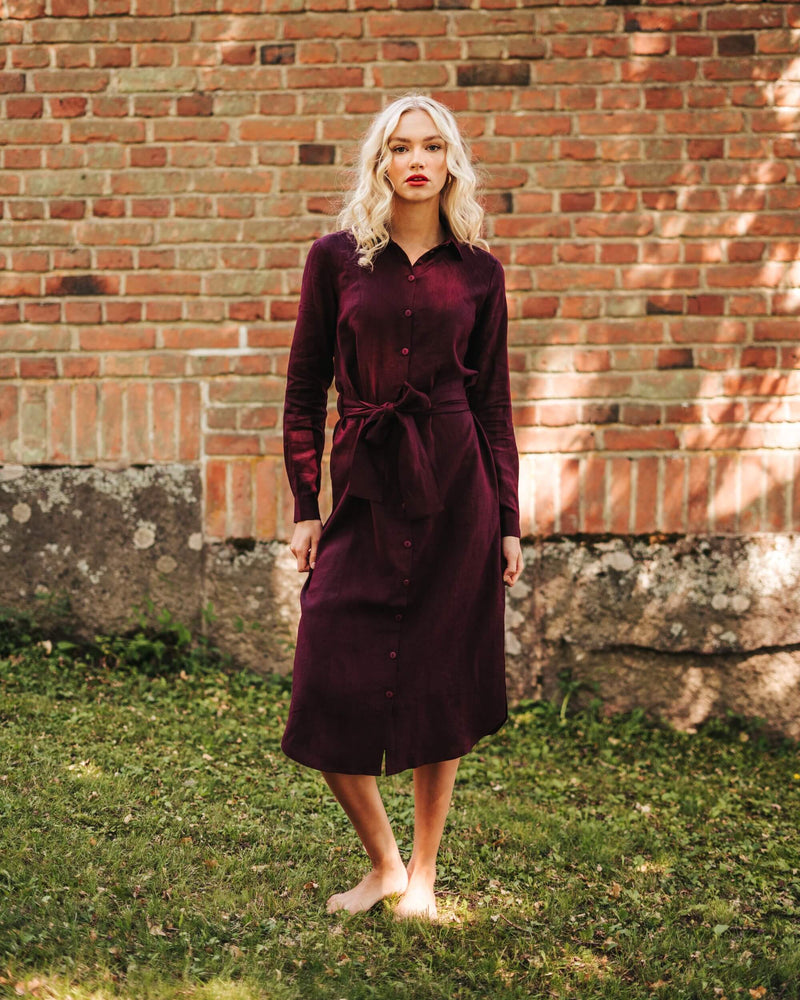 Chloe Linen Dress, Merlot