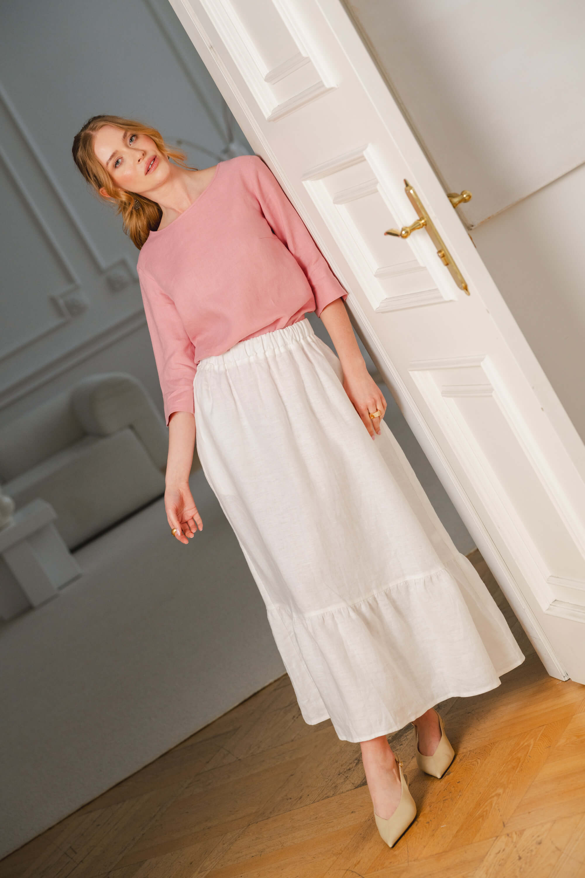 Classic Linen Blouse Pellavapaita, Powder Pink