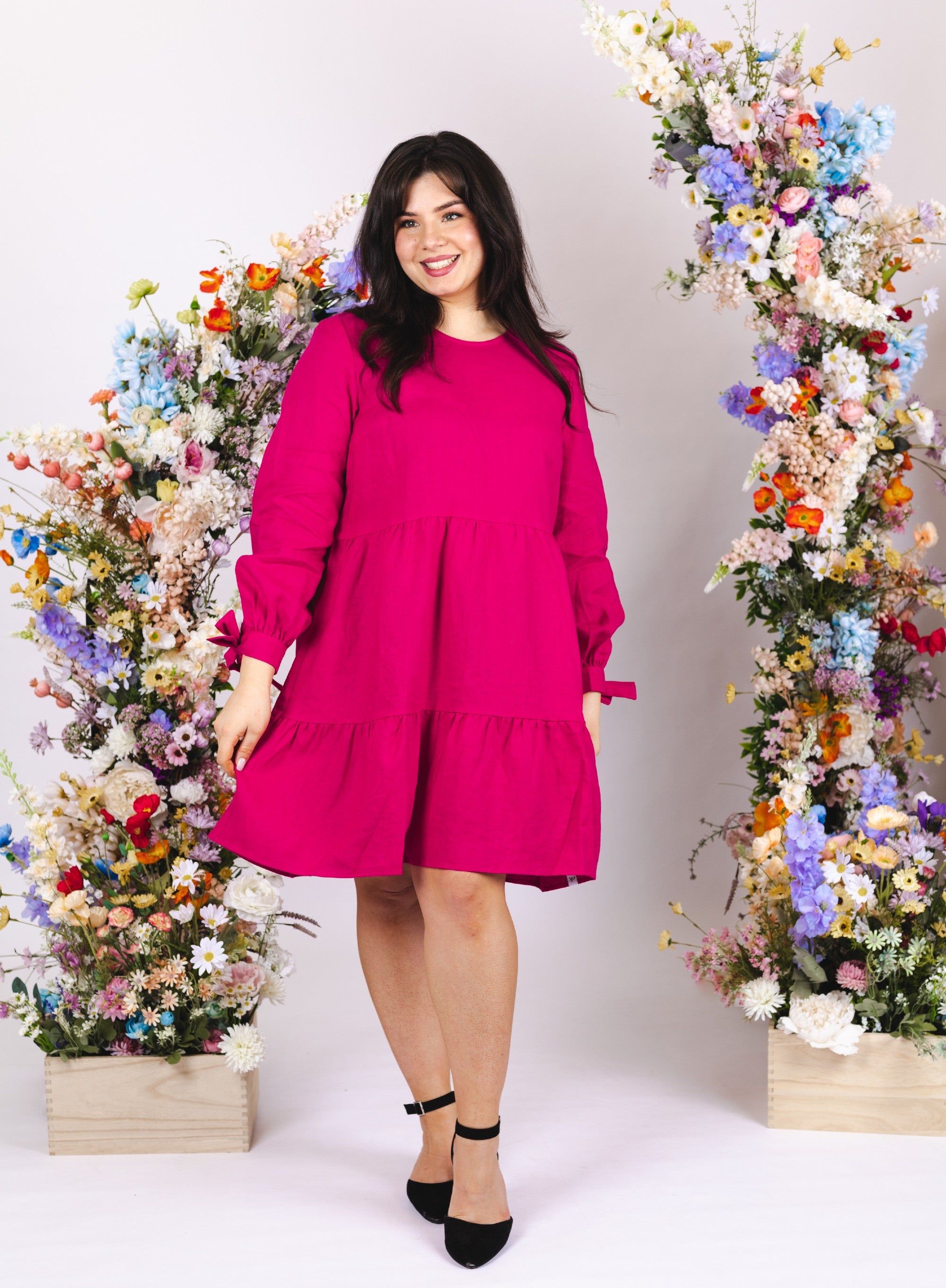 Hailey Dress, Pink Peacock