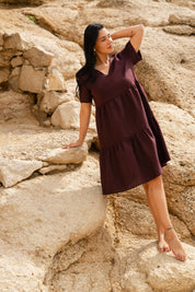 Linen Layered Dress, Merlot