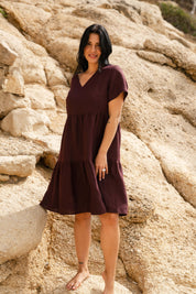 Linen Layered Dress, Merlot