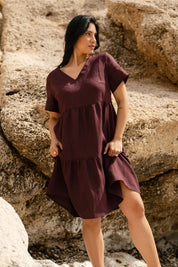 Linen Layered Dress, Merlot