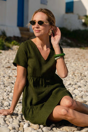 Pellava Kerrosmekko, Olive Green