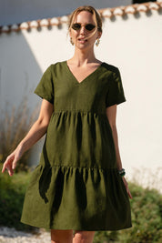 Pellava Kerrosmekko, Olive Green