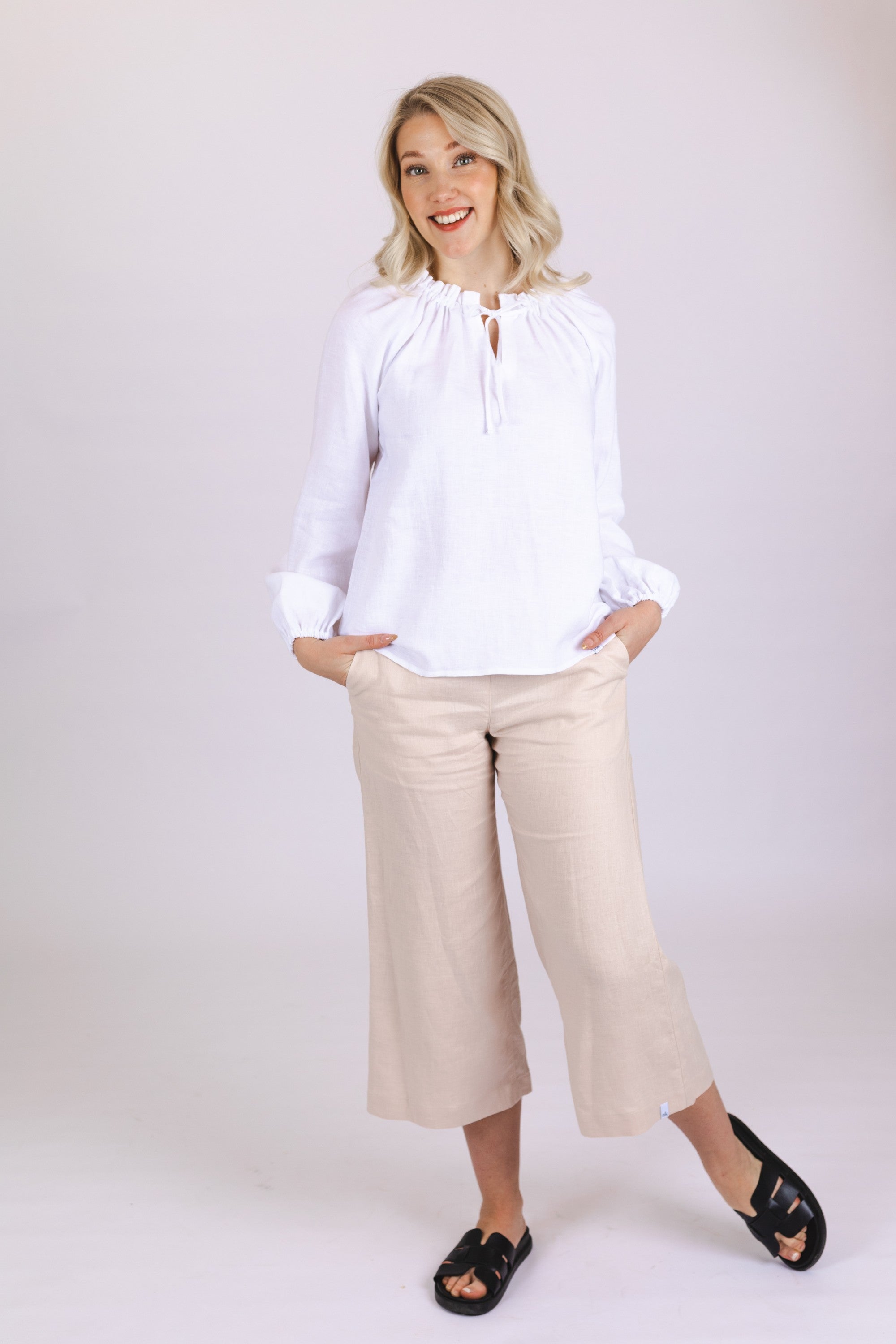 Culottes linen pants, Sandshell