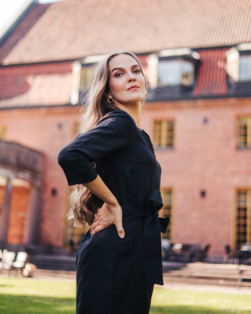 Classic Linen Dress, Black