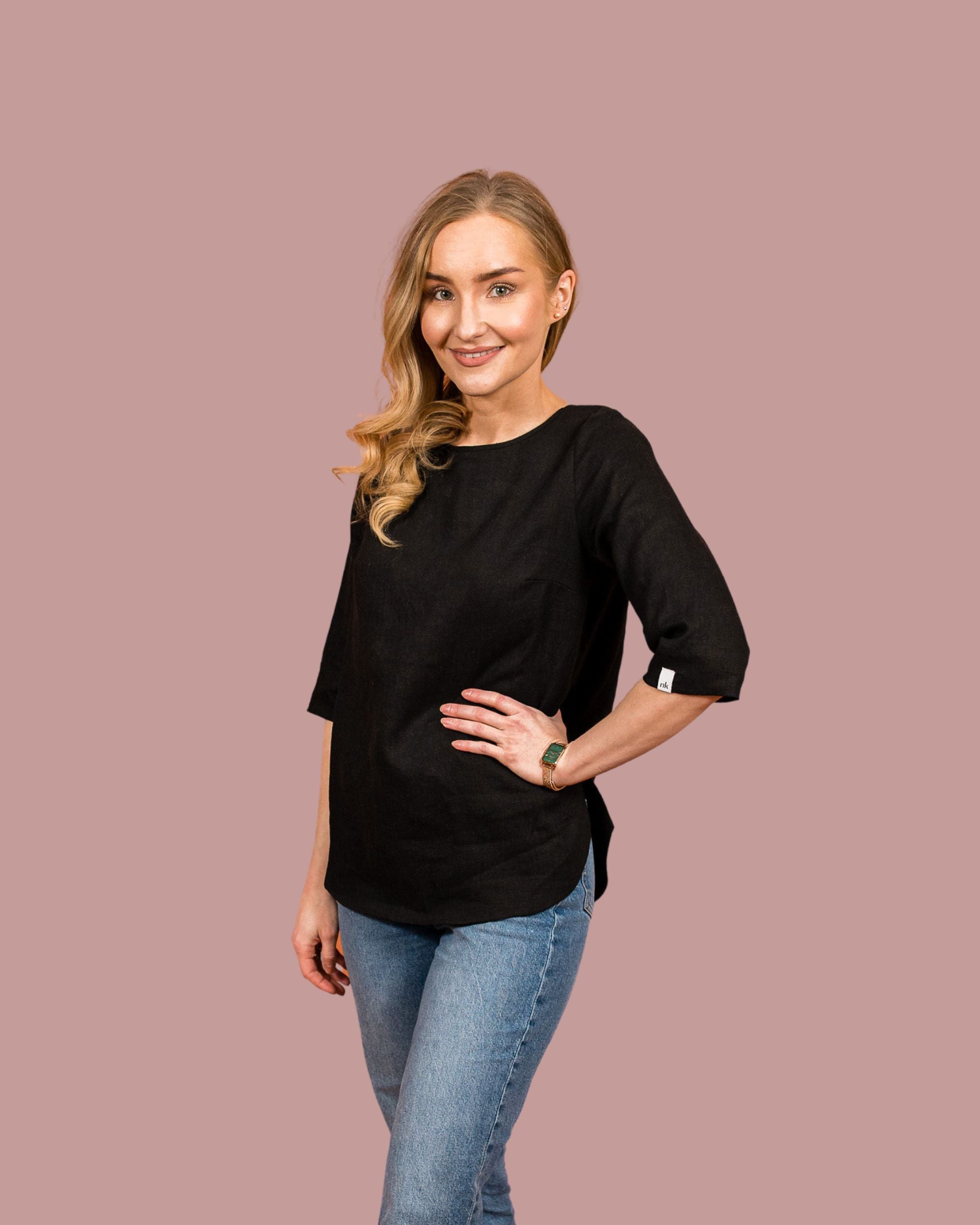 Classic Linen Blouse Pellavapaita, Black