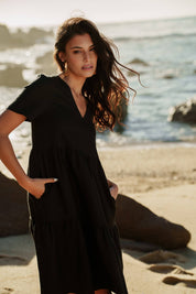 Linen Layered Dress, Black