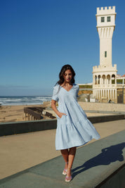 Linen Layered Dress, Sky Blue