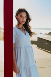 Linen Layered Dress, Sky Blue