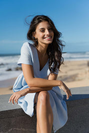 Linen Layered Dress, Sky Blue