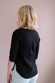 Klassische Leinenbluse. Leinenhemd, Schwarz