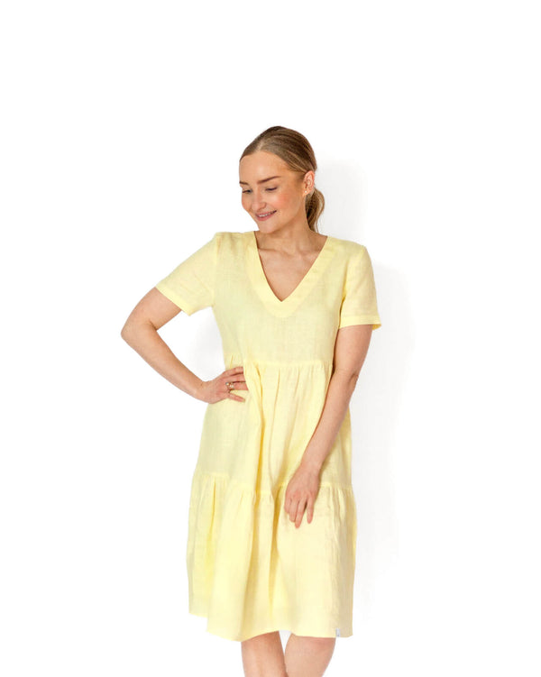 Linen Layered Dress, Lemon Meringue