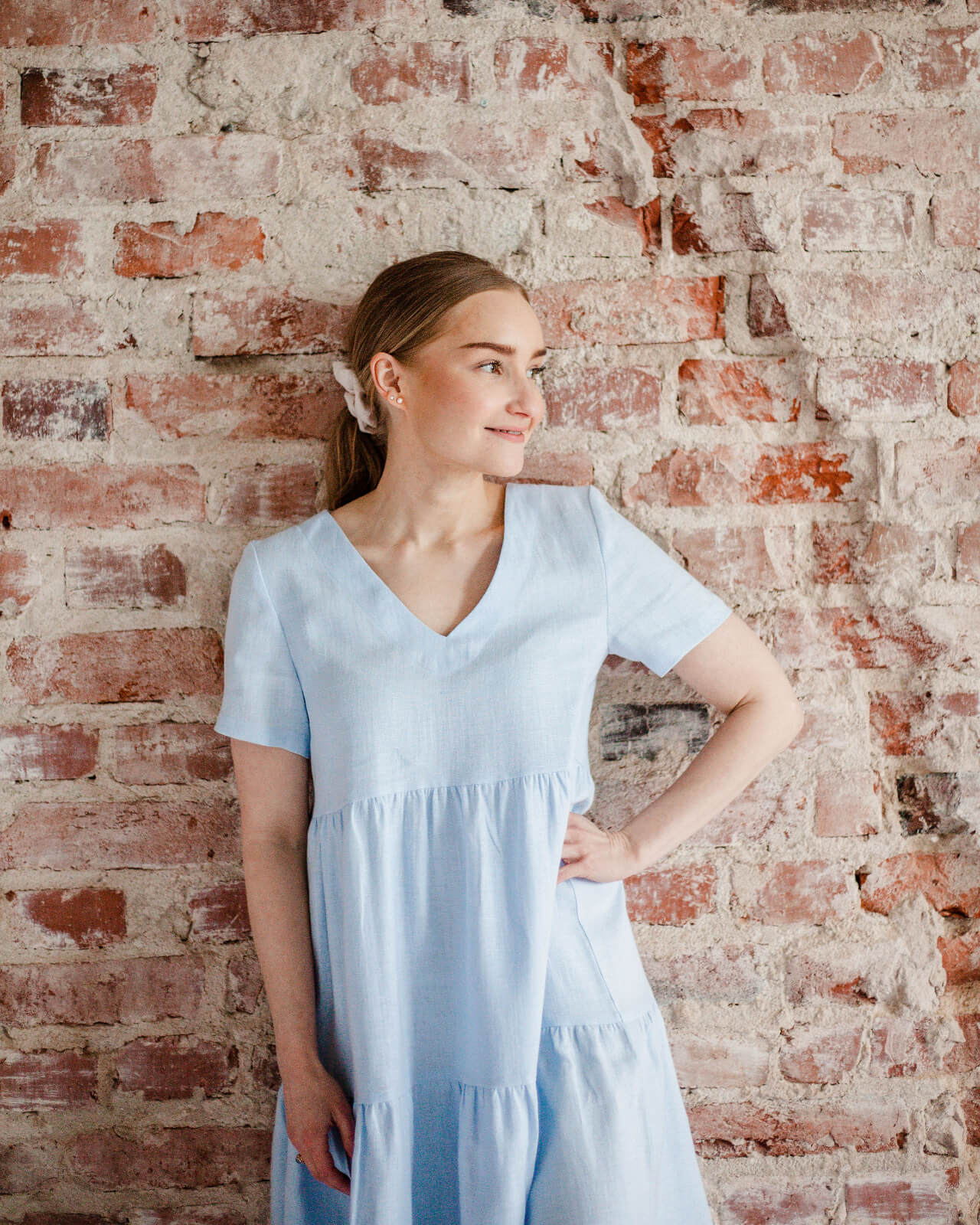 Linen Layered Dress Sky Blue Nakoa Oy