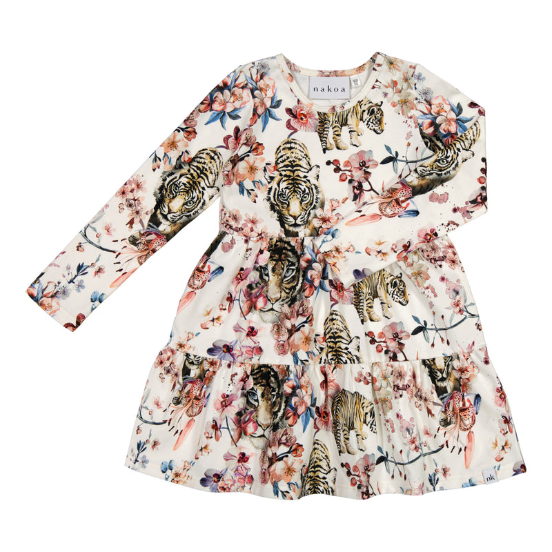 Kid's print layered dress, Tiger Blossom